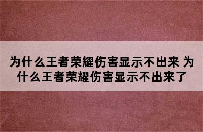 为什么王者荣耀伤害显示不出来 为什么王者荣耀伤害显示不出来了